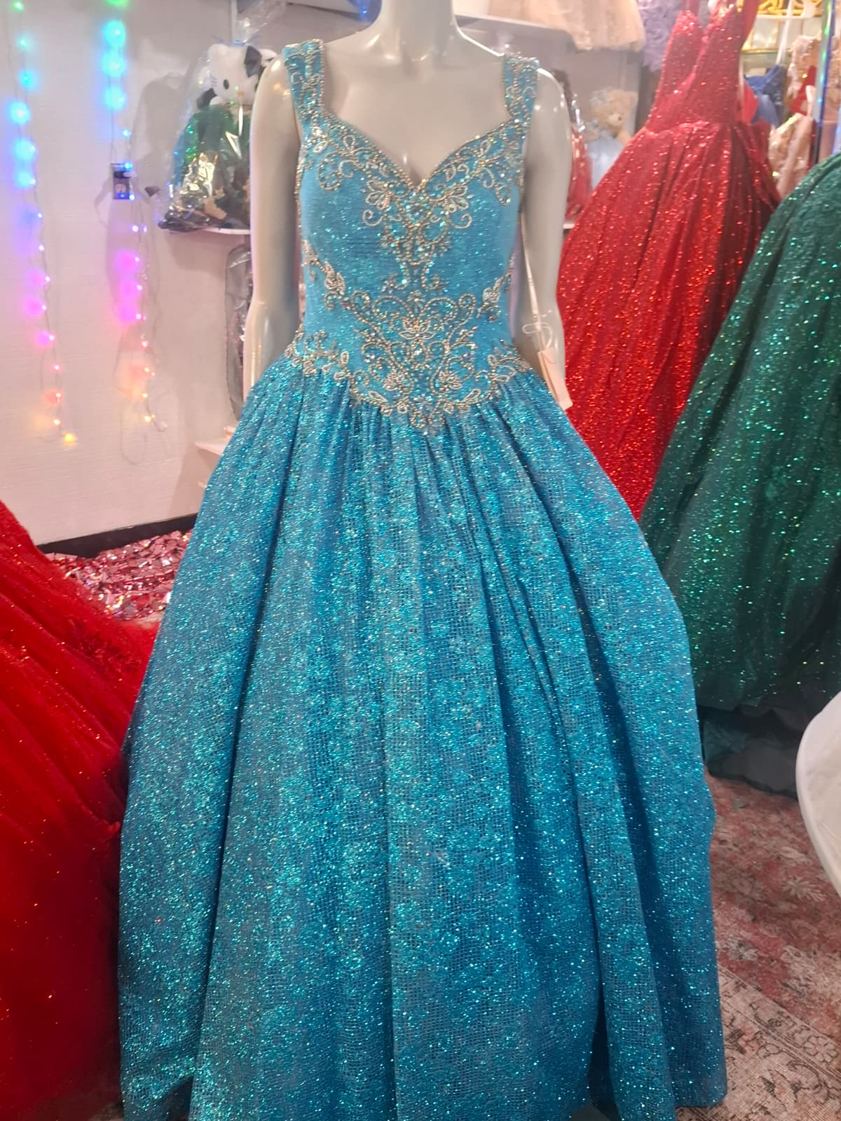 Sparkling blue dress with embroidered details, first view
