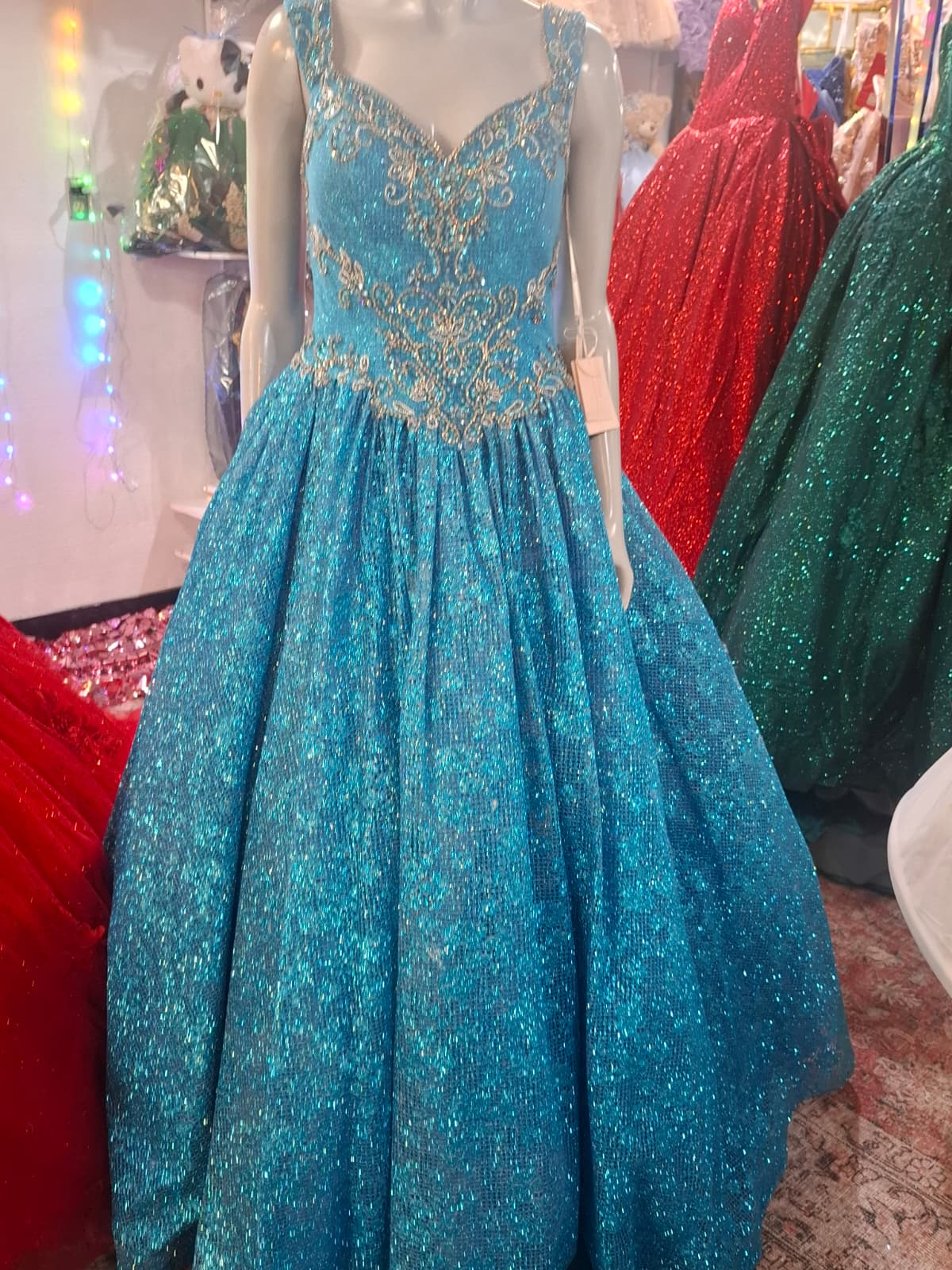 Sparkling blue dress with embroidered details, second view